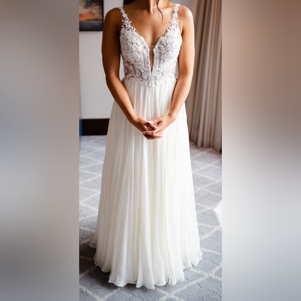 Martina Liana White Strapless Pleated Gown